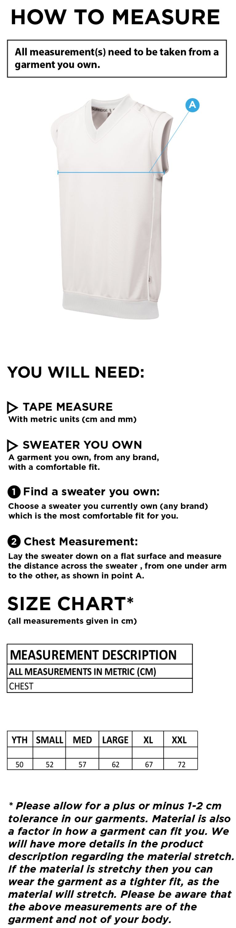 Eastchurch CC - Curve Sleeveless Sweater - Size Guide