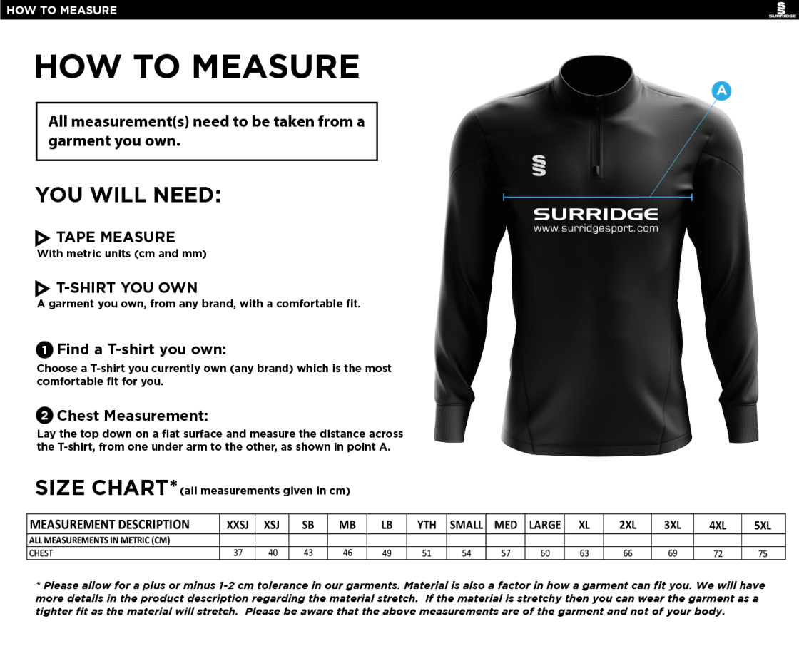 Eastchurch CC - Blade Performance Sweatshirt - Size Guide