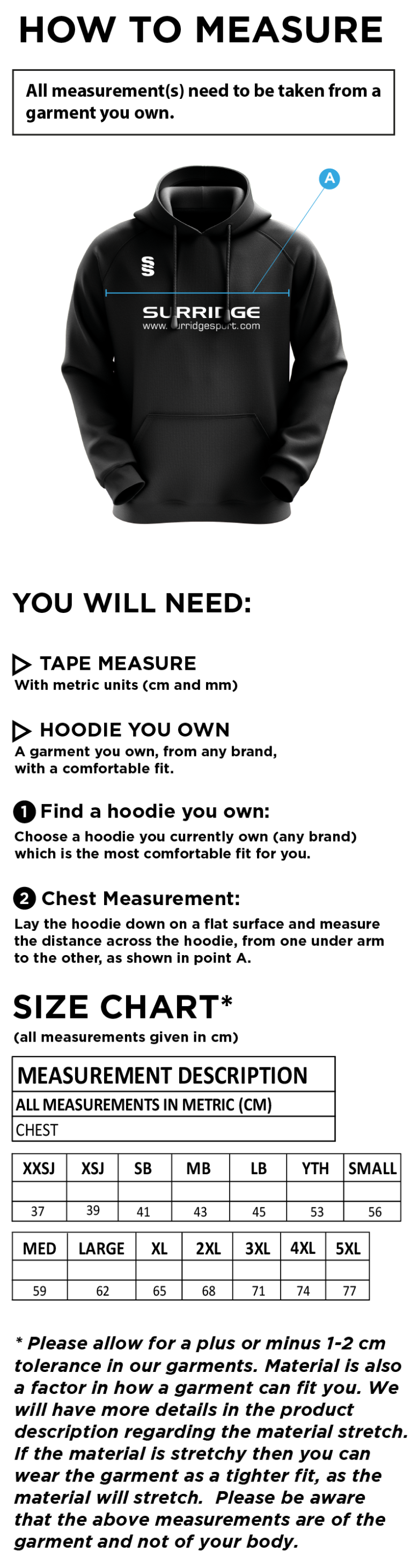 Eastchurch CC - Blade Hoody - Size Guide