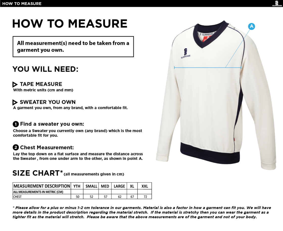 Eastchurch CC - Curve Long Sleeved Sweater - Size Guide