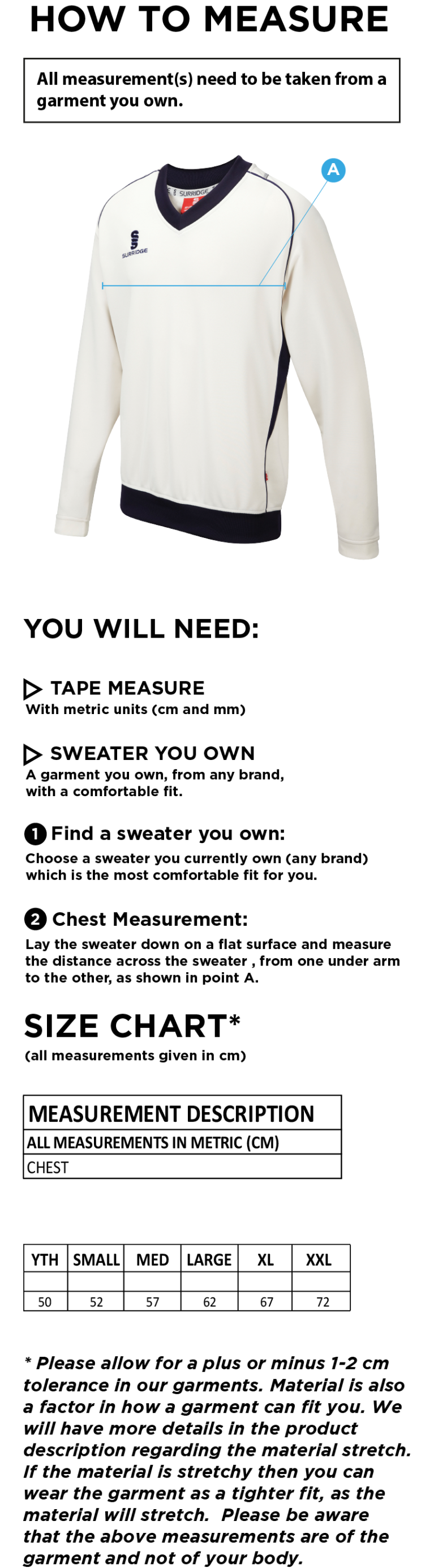 Eastchurch CC - Curve Long Sleeved Sweater - Size Guide