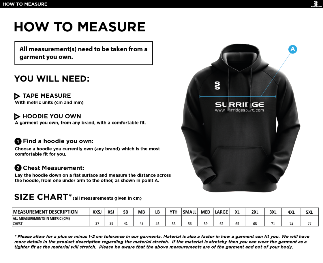 Eastchurch CC - Blade Hoody - Size Guide