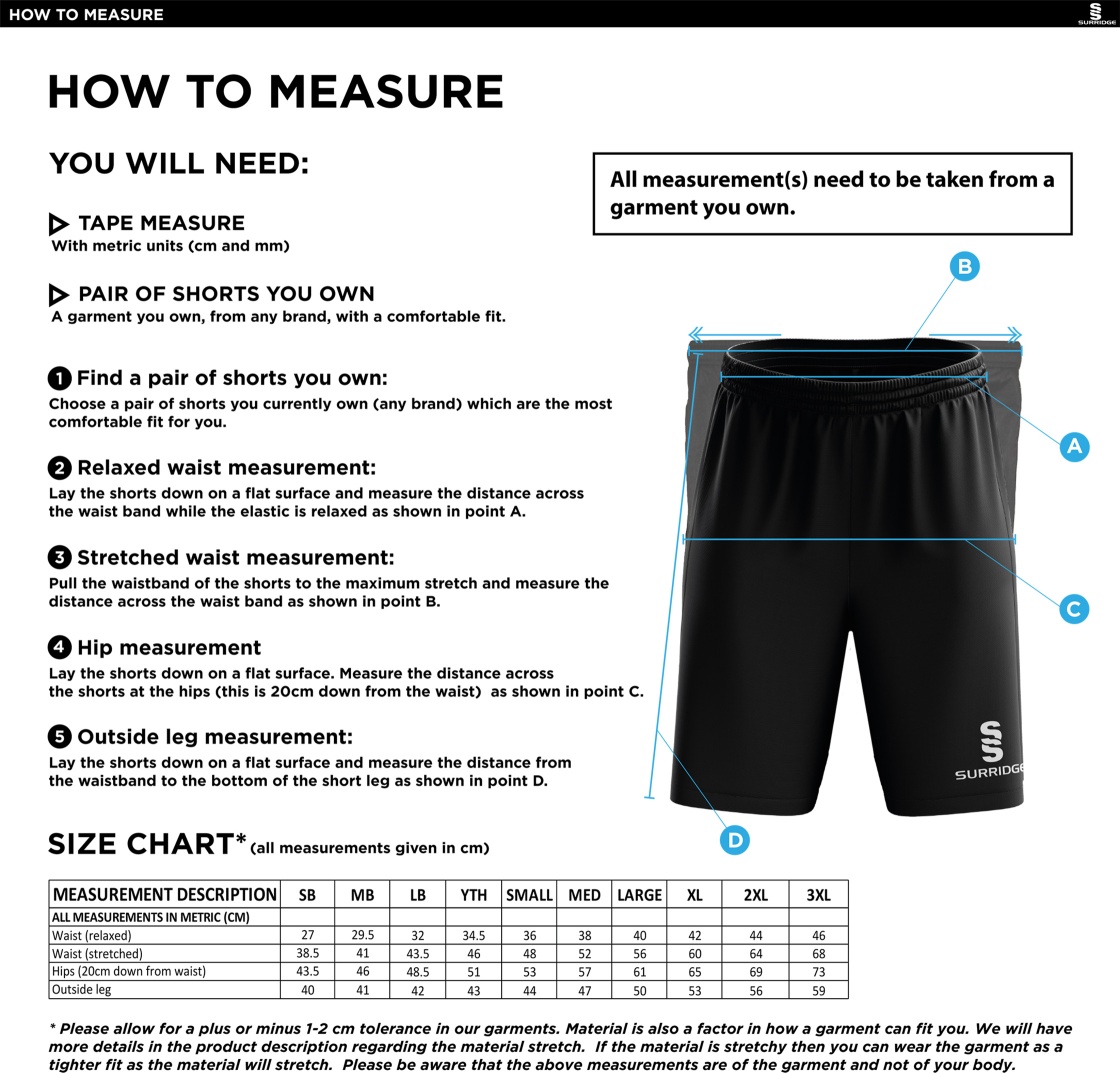 Eastchurch CC - Blade Training Shorts - Size Guide